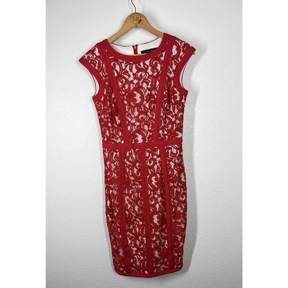 Tadashi Shoji Lace Overlay Sheath Dress 4 Womens Fully Lined Back Zipper - Picture 1 of 6